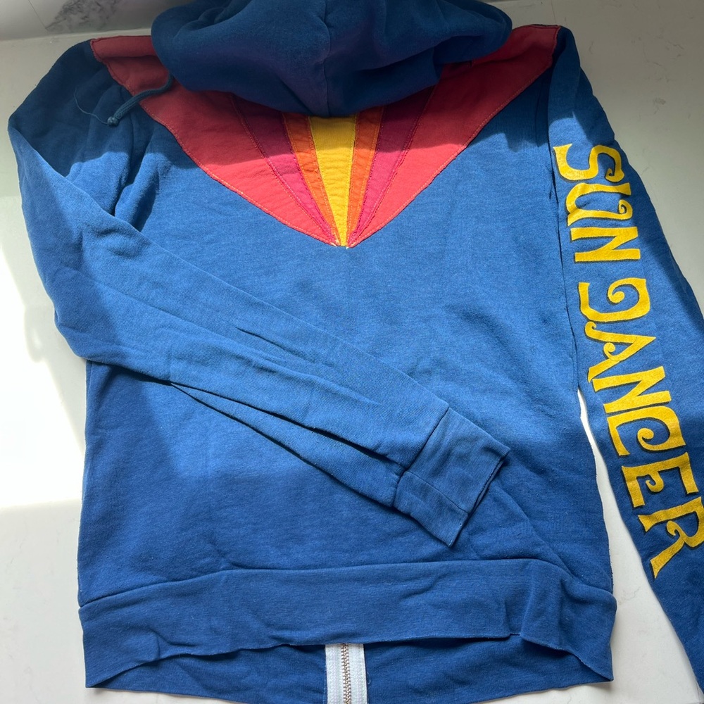 Aviator Nation Blue Hoodie with Red and Yellow Details